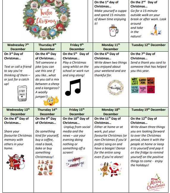 12 Days of Christmas Wellbeing